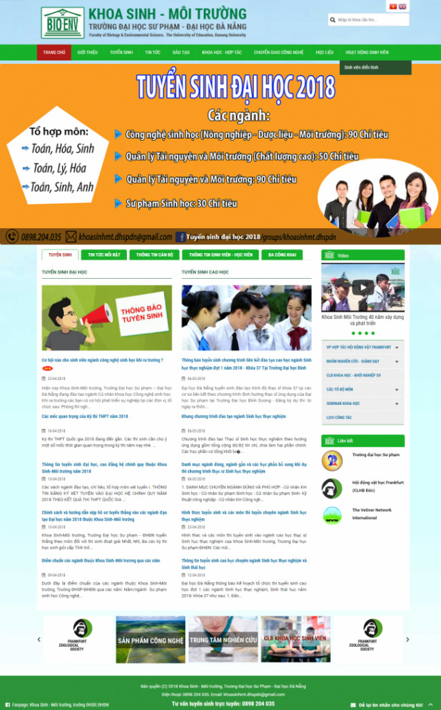 Thiết kế website – Khoa Sinh – Môi trường,Đại học Sư phạm - Đại học Đà Nẵng