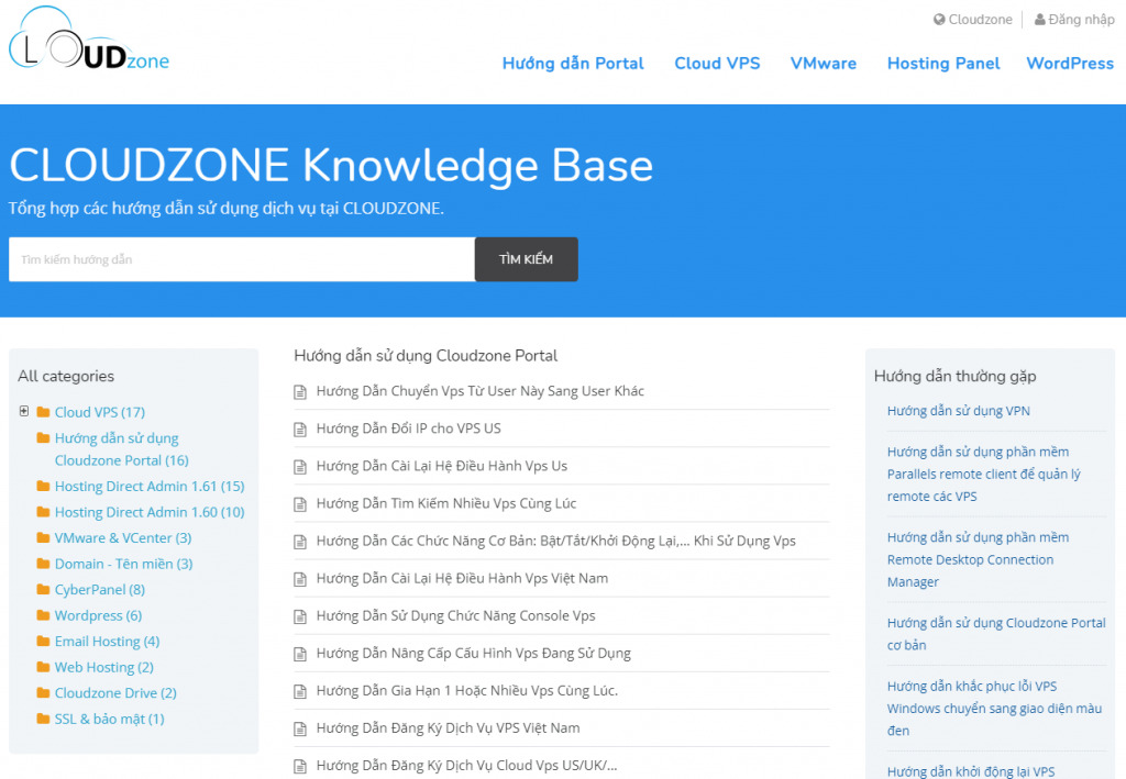 Giới thiệu về trang hỗ trợ (Knowledge Base) của Cloudzone